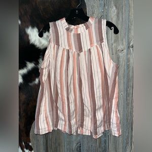 Flowy pink and maroon striped button back ANA brand tank top size medium